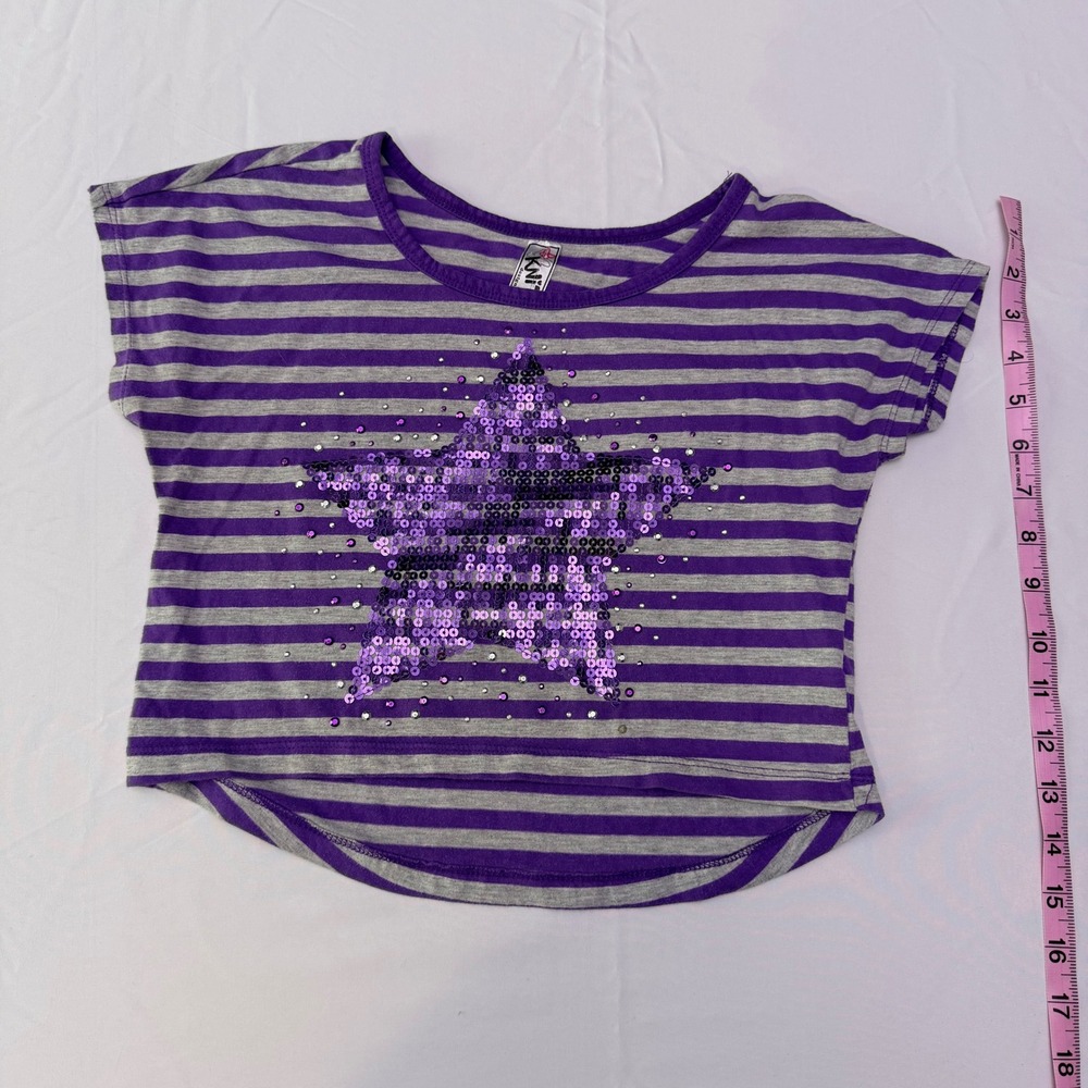 Knitworks Girls Purple‎ Striped Sequin Star Crop Top Shirt Size M 10/12 JCP1184K - Picture 3 of 9